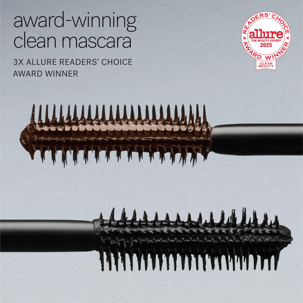 ILIA mascara swatch stroke showing rich brown pigment and smooth coverage