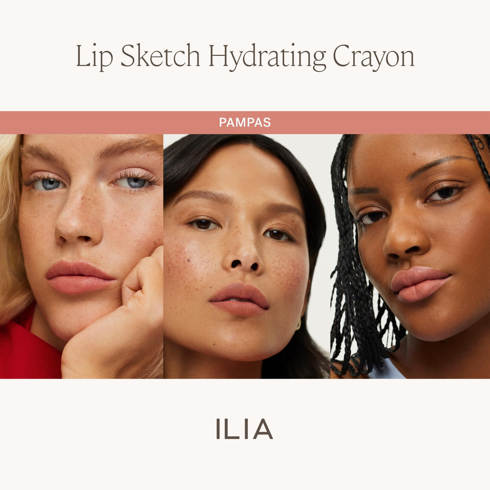 ILIA lip sketch before and after lips showing fuller hydrated effect