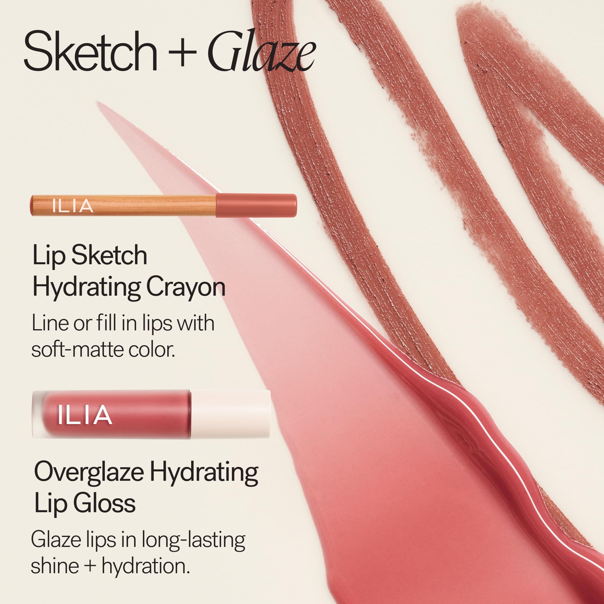 ILIA Overglaze next to lipstick to show scale and layering versatility benefit