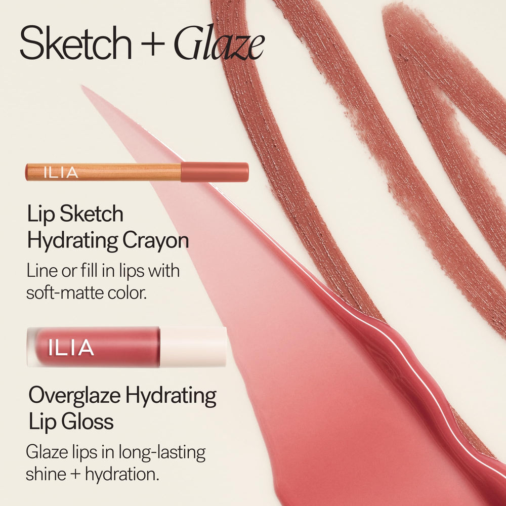 ILIA Overglaze next to lipstick to show scale and layering versatility benefit