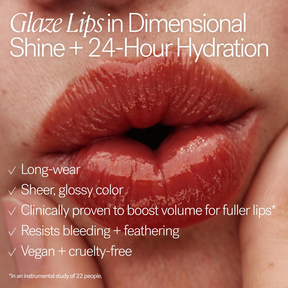 ILIA Overglaze texture swirl highlighting creamy shine and non-sticky comfort benefit