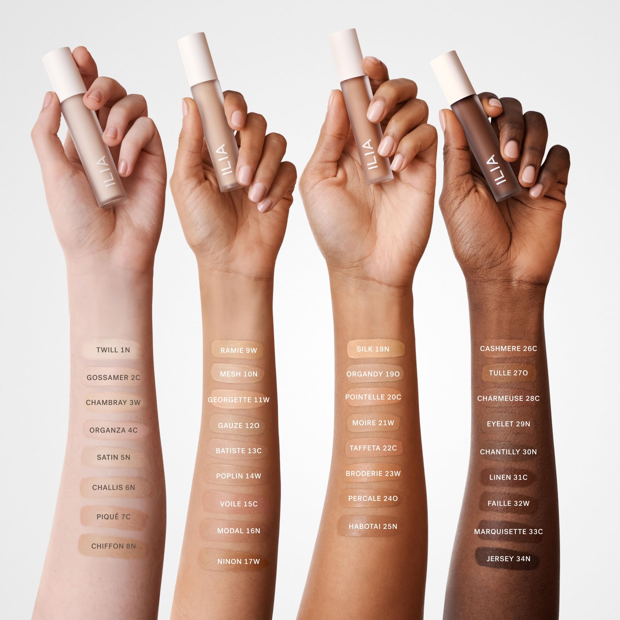ILIA concealer texture swipe showing serum consistency and blurred effect