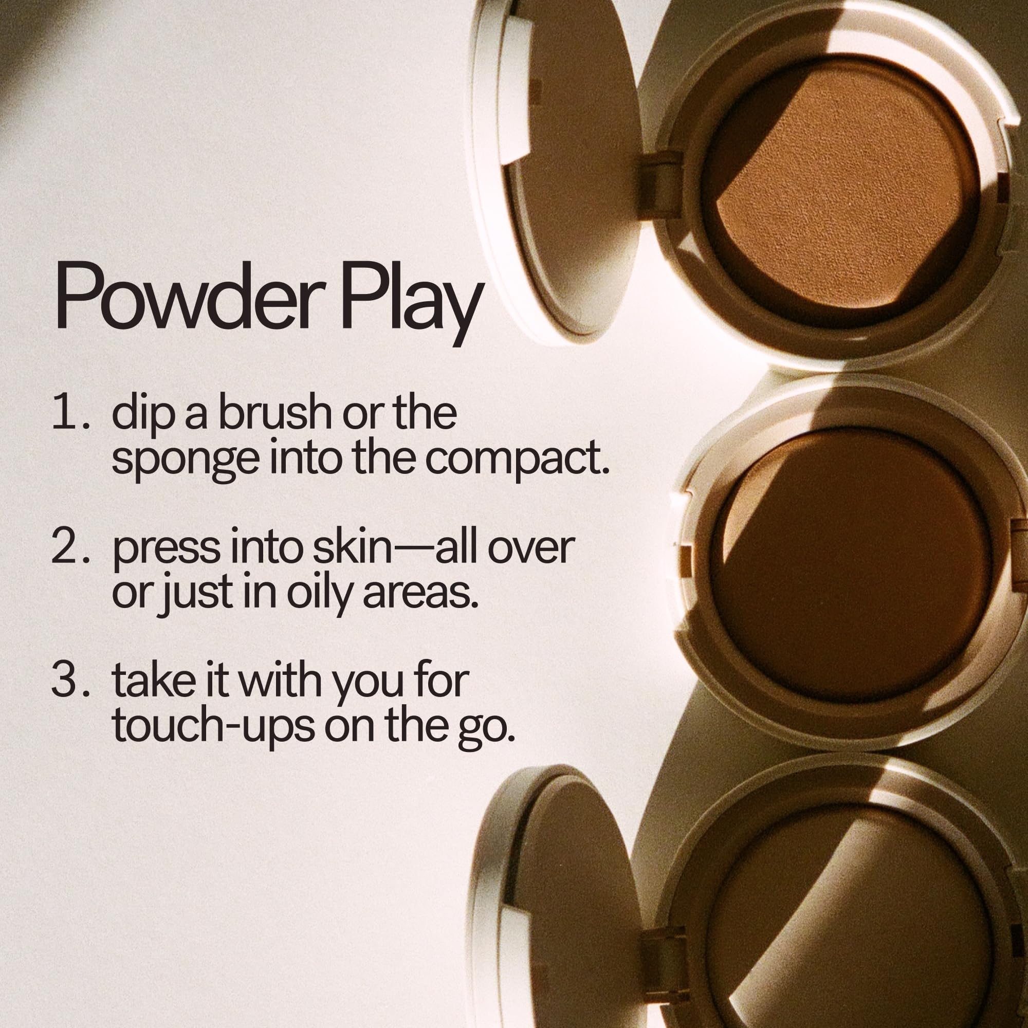 ILIA powder inside a makeup bag for on-the-go mattifying and hydration benefit