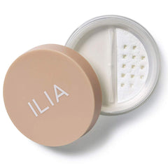 ILIA front packaging of the soft focus setting powder showing compact jar and clean branding for easy identification