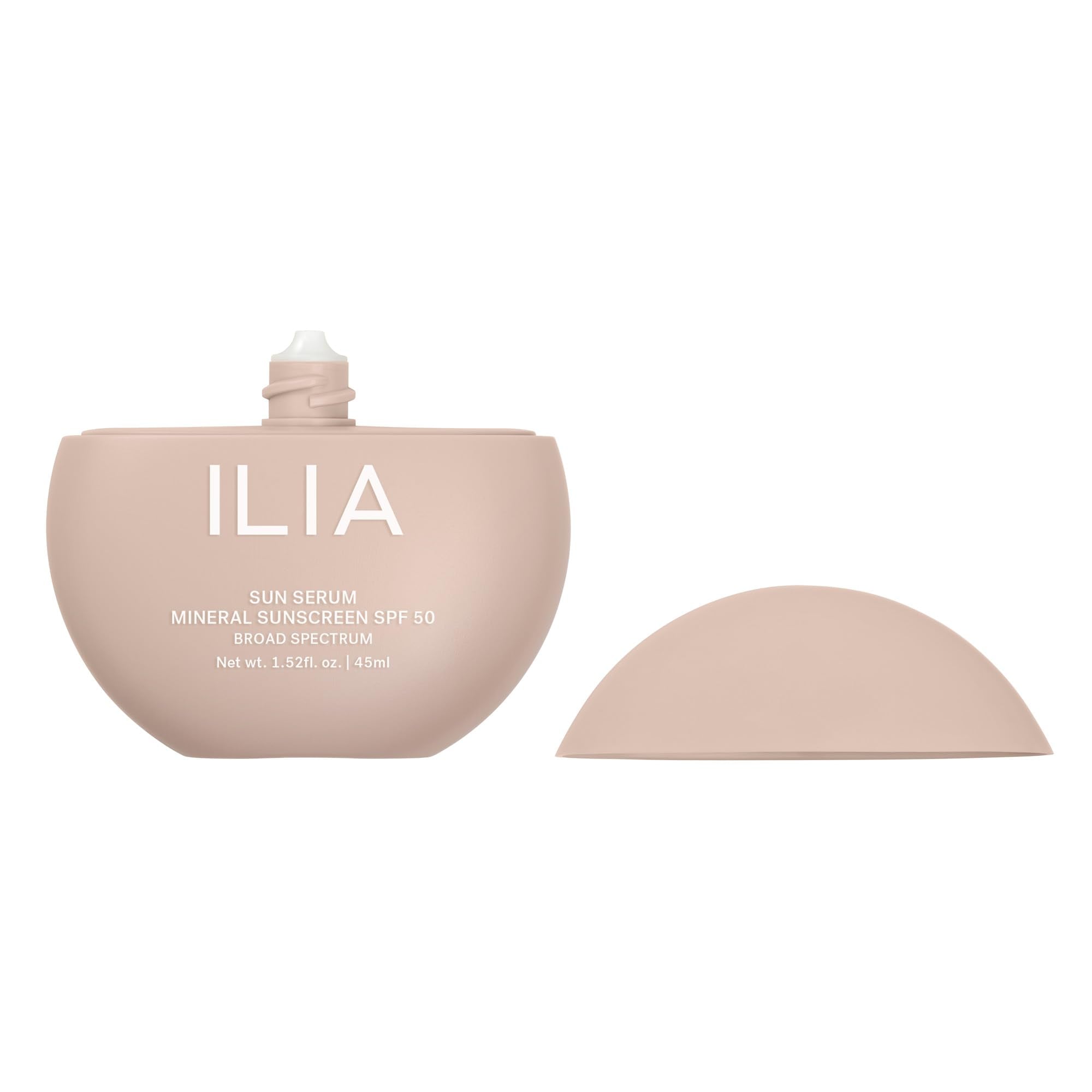 ILIA front bottle view showing SPF 50 protection and travel-ready design
