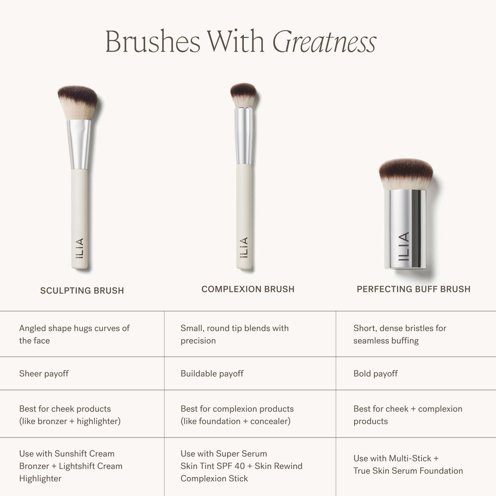 ILIA Sunshift beside other ILIA products showing coordinated clean-beauty routine