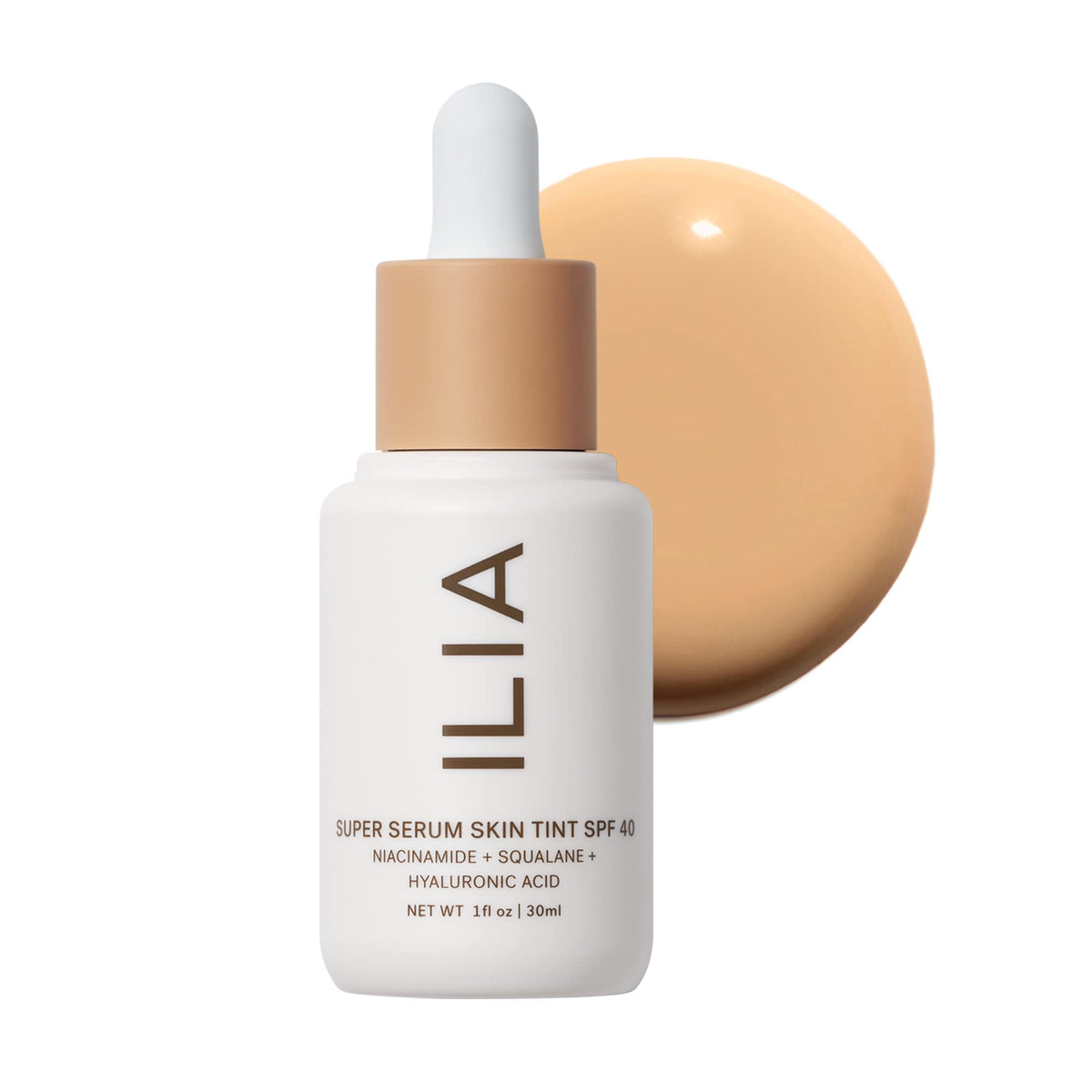 ILIA front packaging bottle showing label and elegant design benefits daily ease