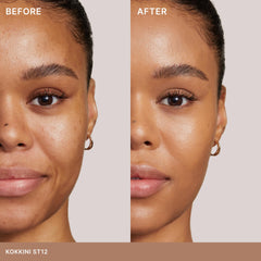 ILIA arm swatch of Kokkini ST12 showing blendable coverage and true tone