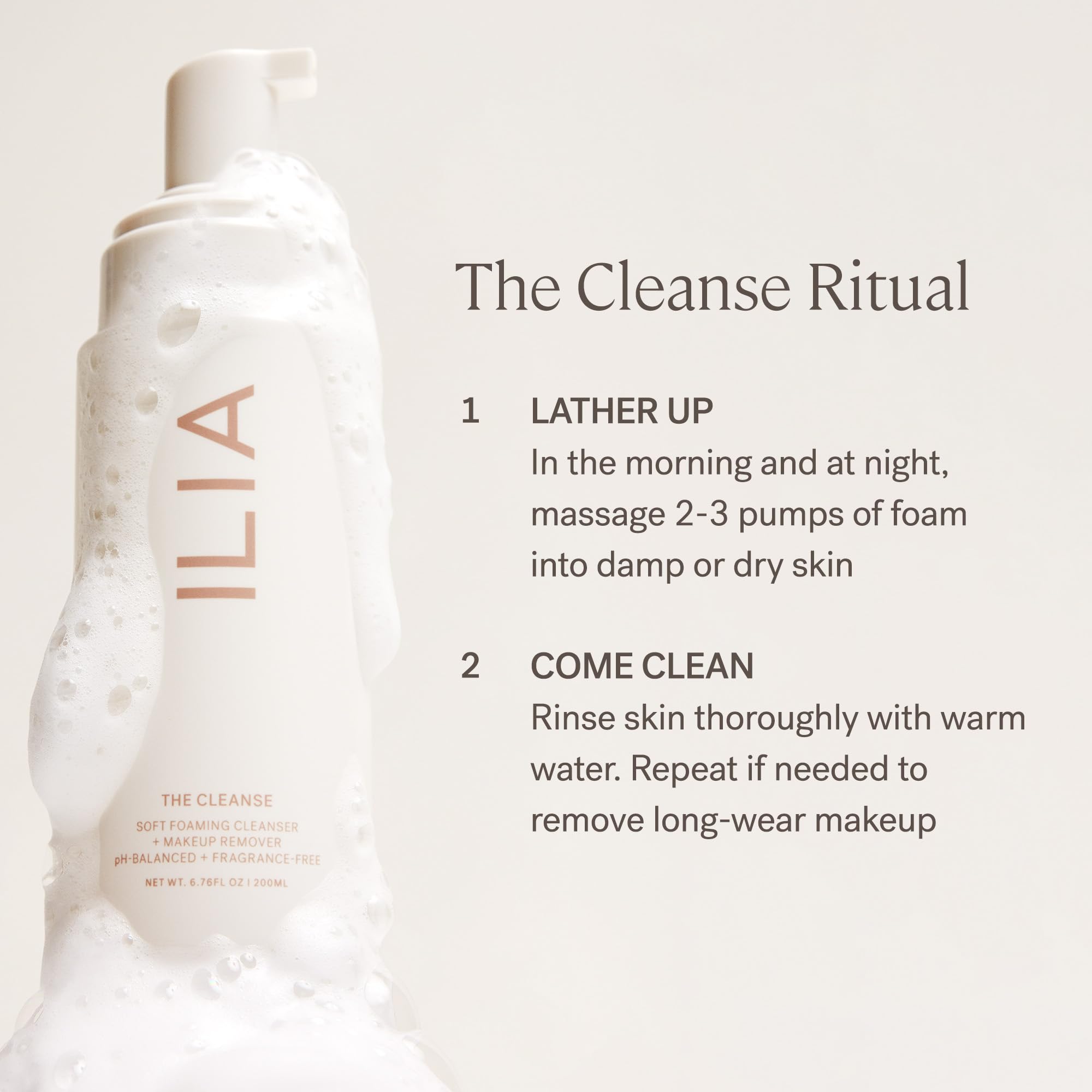 ILIA on bathroom counter styled setting promoting daily routine convenience benefit