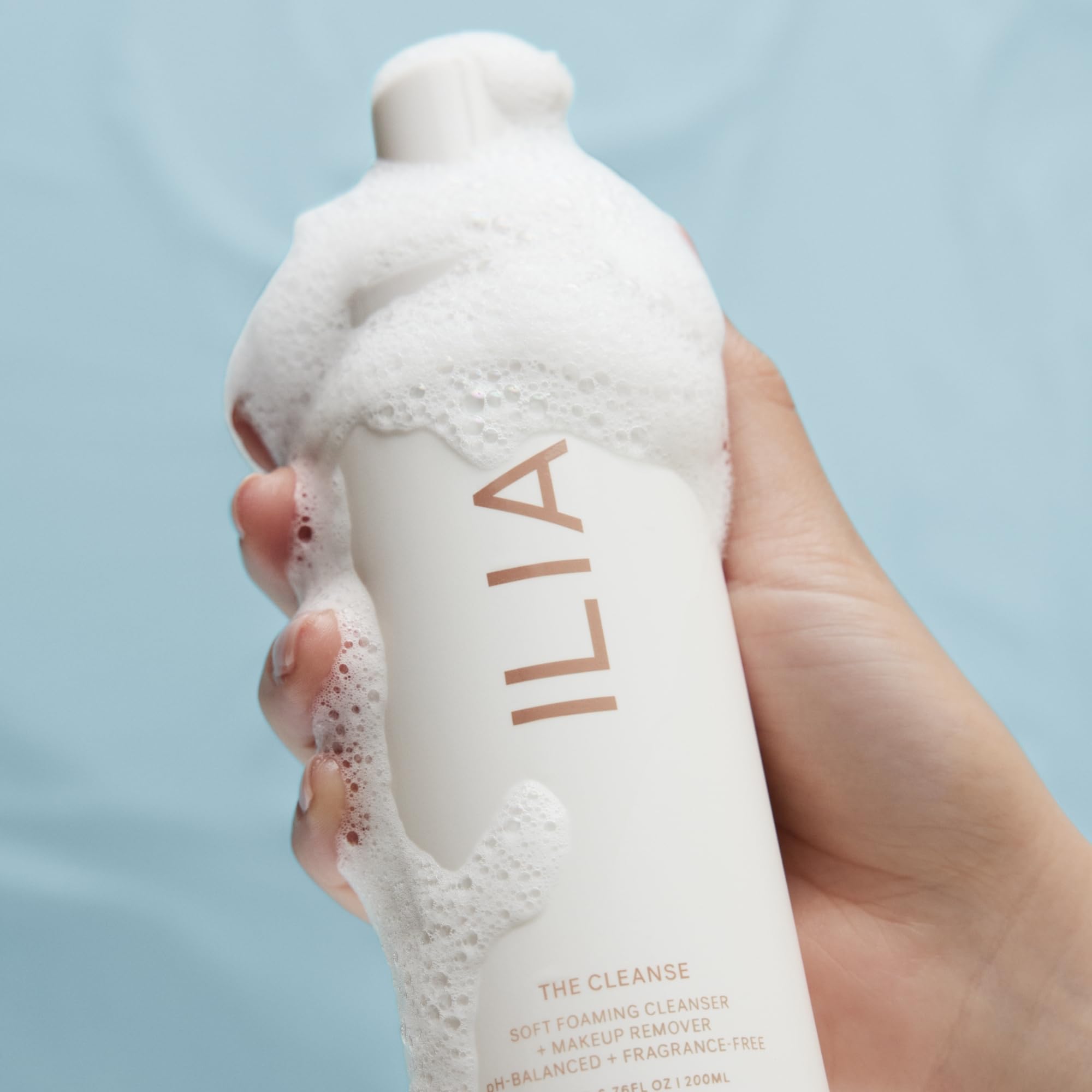 ILIA removing eye makeup in demo showing gentle action and minimal irritation benefit