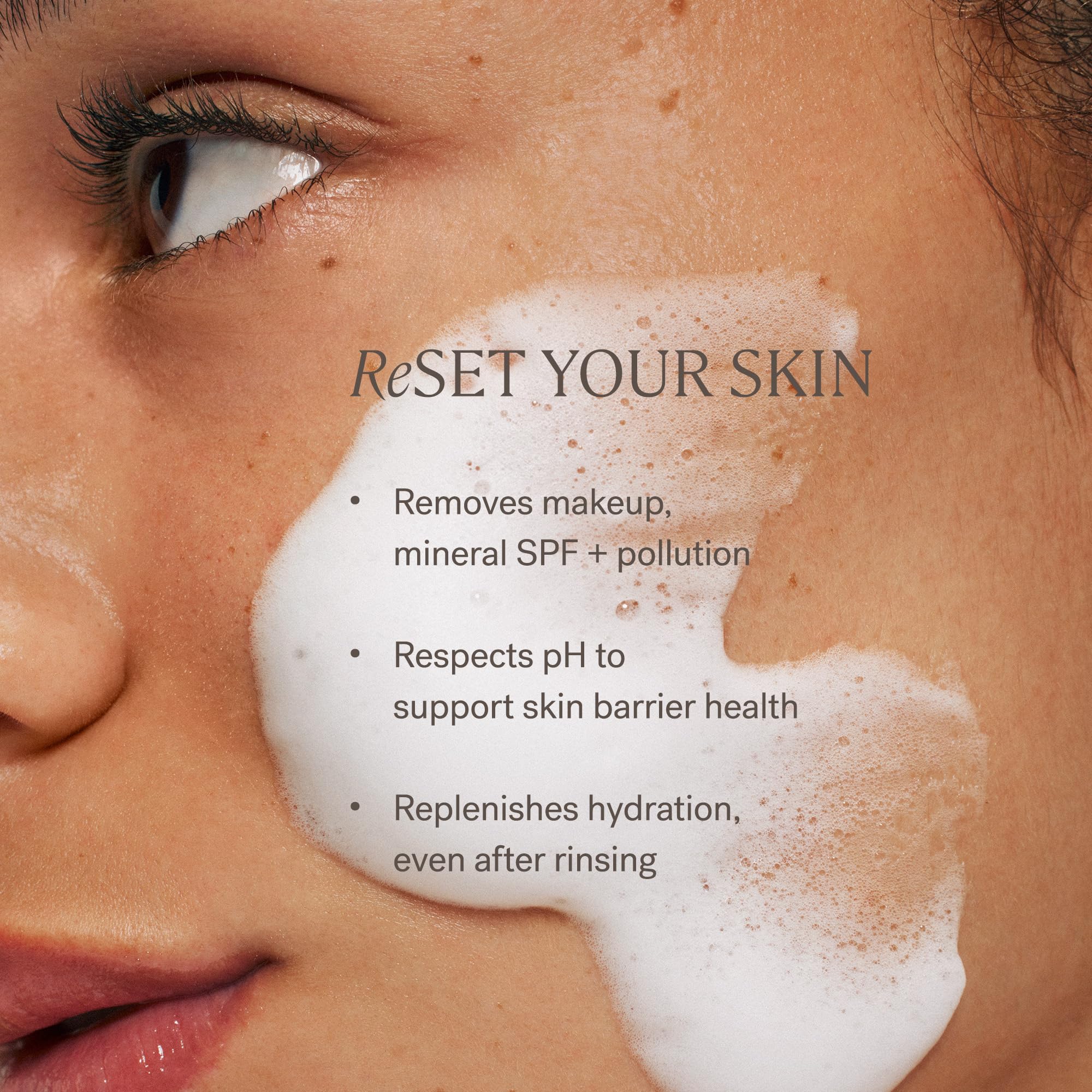 ILIA on skin after rinse showing hydrated, non-tight finish benefit