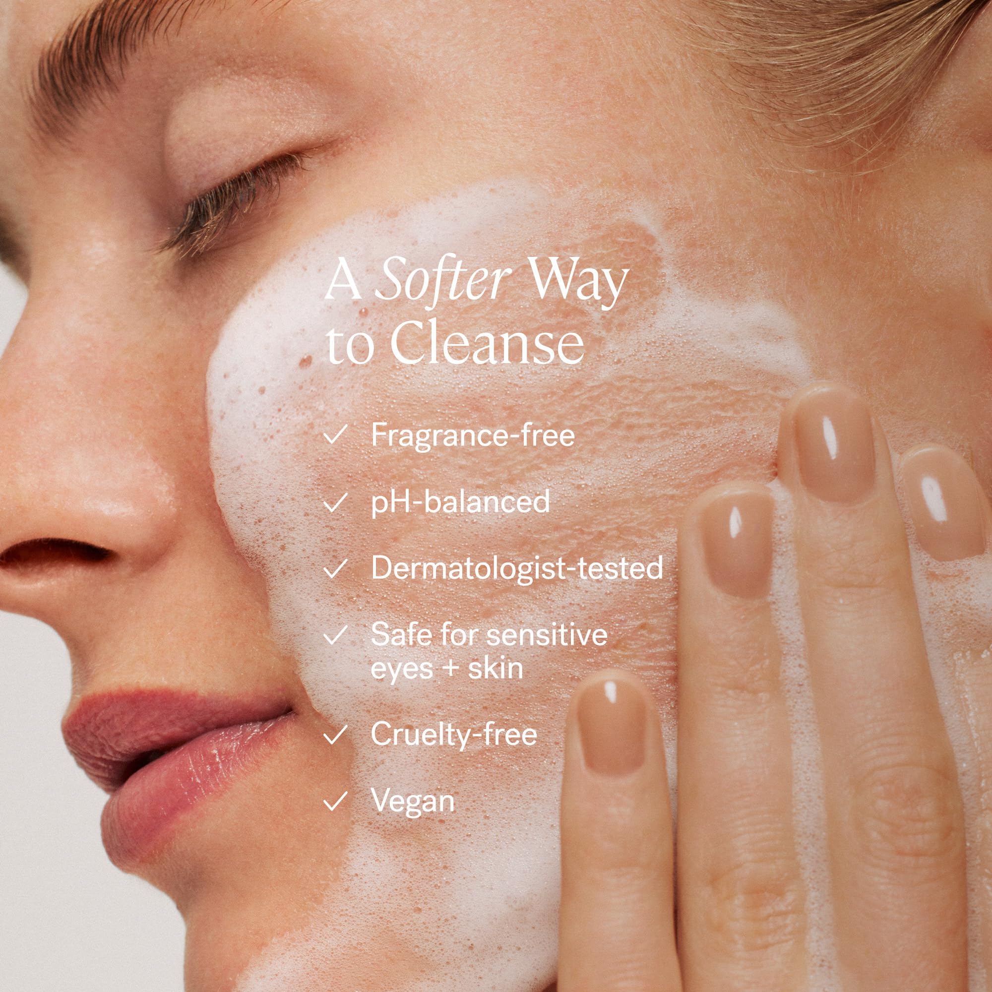 ILIA foam texture close-up illustrating soft lather and gentle cleansing benefit