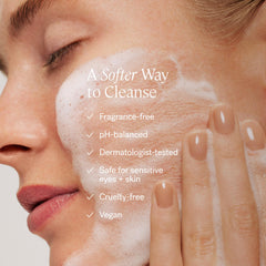 ILIA foam texture close-up illustrating soft lather and gentle cleansing benefit