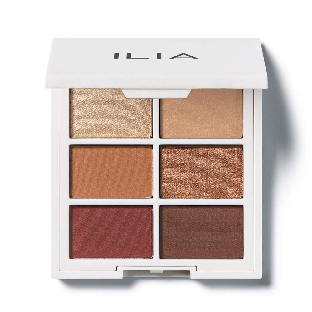 ILIA front compact shot showing slim packaging and six versatile shades
