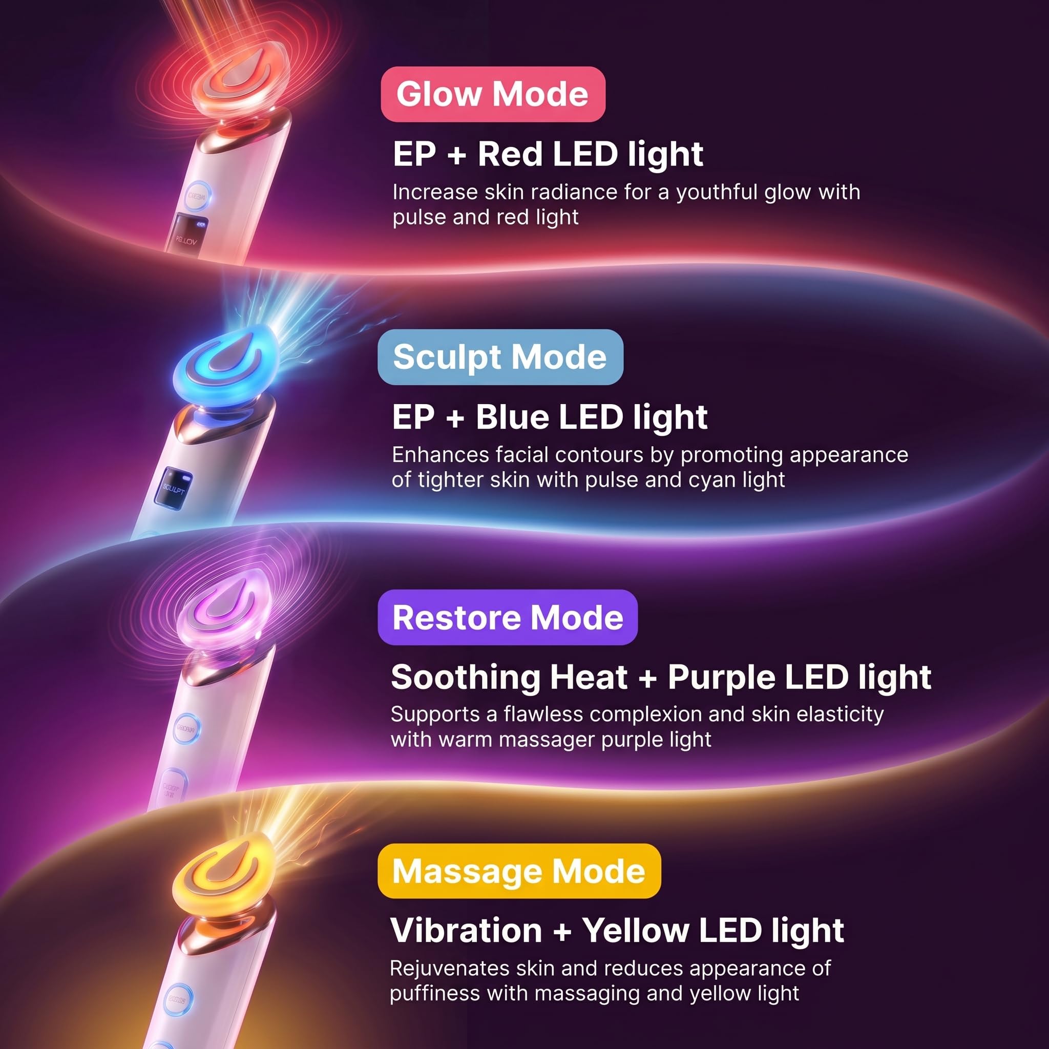 Clarigen GloWand facial & neck booster — 5-in-1 Korean glass skin wand, compact rechargeable with pulsing and red light modes