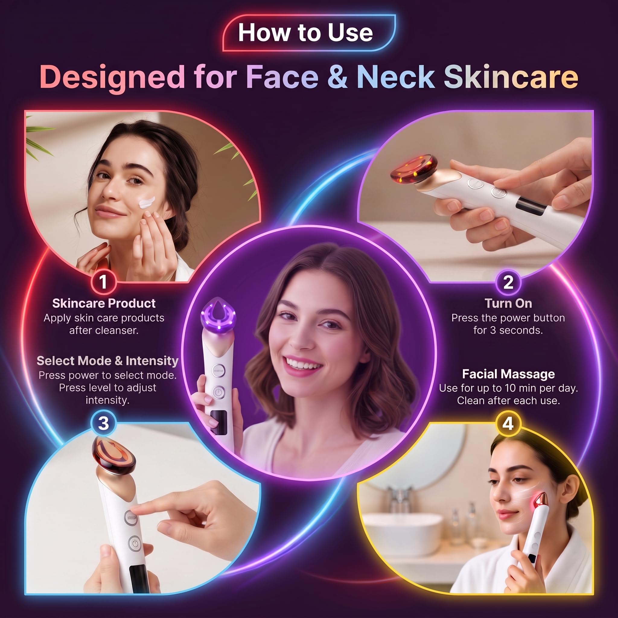 Clarigen GloWand facial & neck booster — 5-in-1 Korean glass skin wand, compact rechargeable with pulsing and red light modes