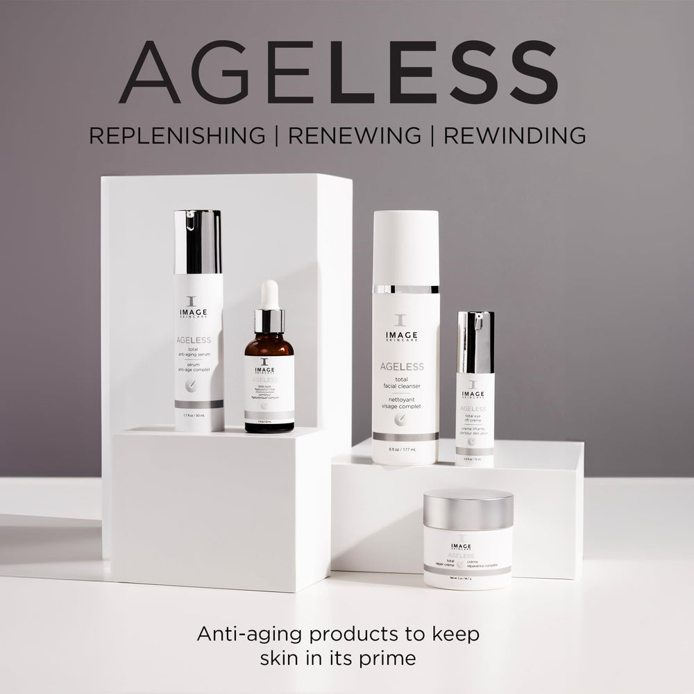 IMAGE Skincare ageless cleanser 6 oz size comparison next to a hand, clarifies bottle scale and portability