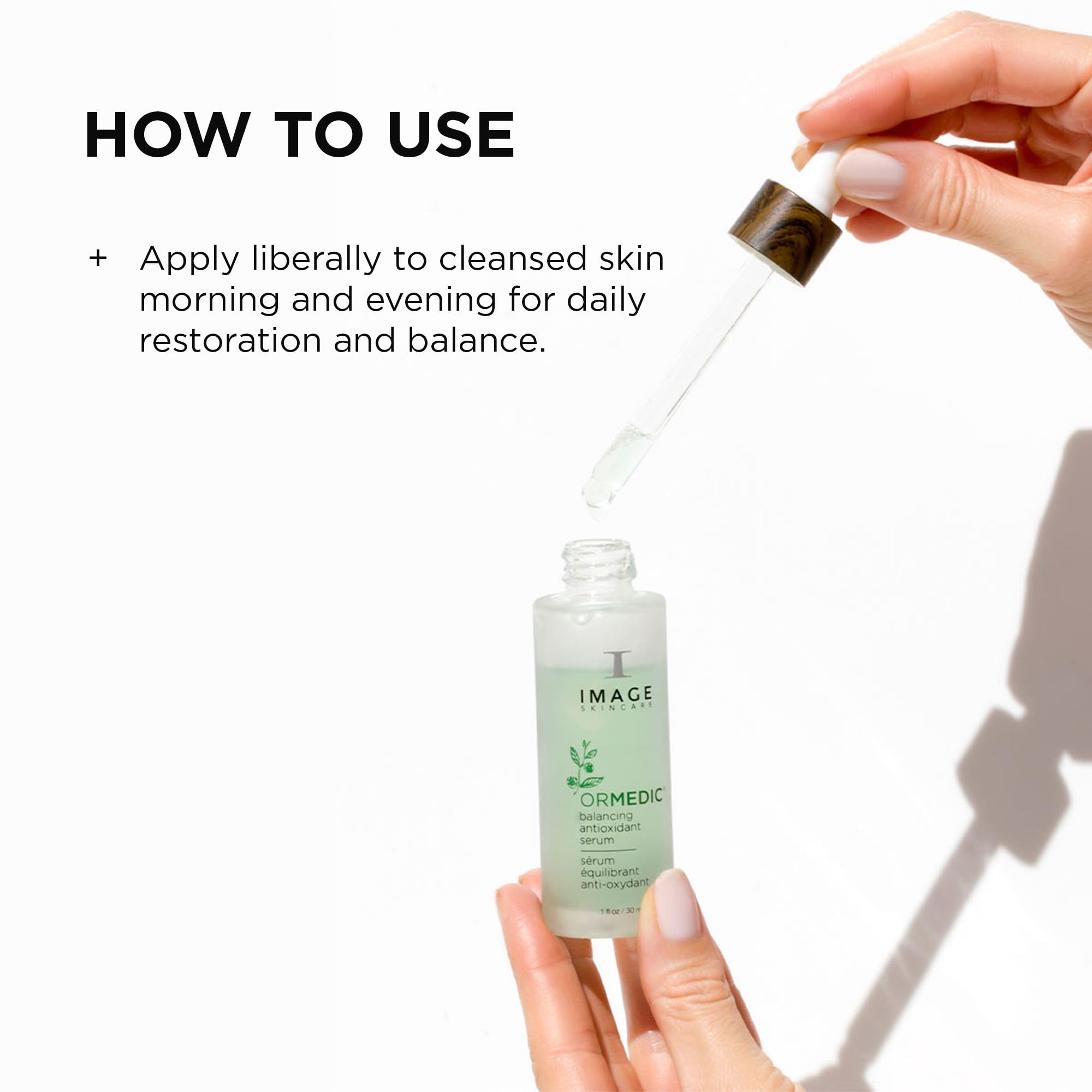 IMAGE Skincare serum in a bathroom routine demonstrating layering under moisturizer
