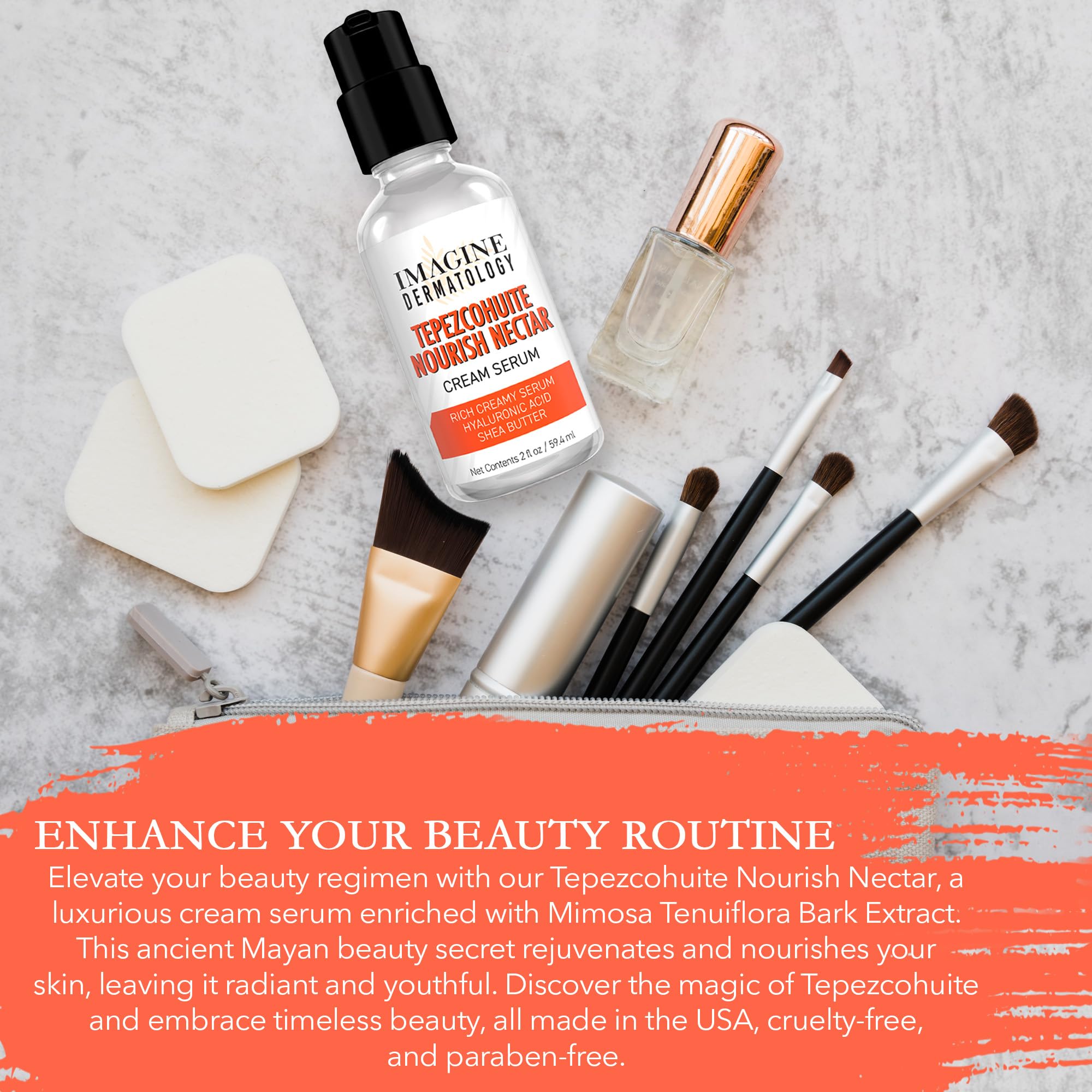 Imagine Dermatology cream-serum spread on skin demonstrating smooth absorption benefits