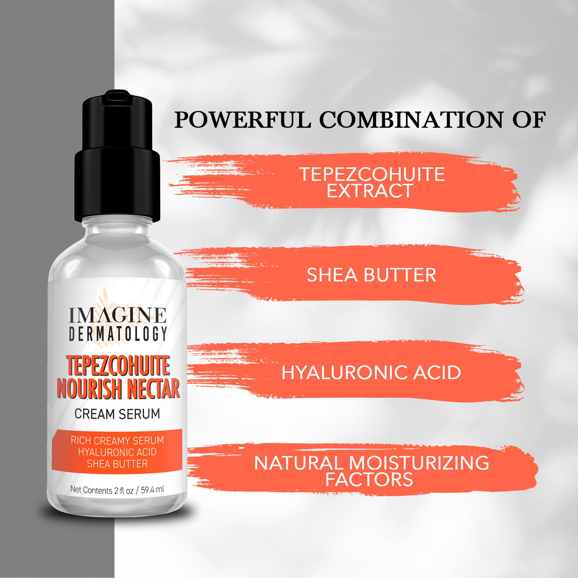 Imagine Dermatology bottle ingredients label highlighting Tepezcohuite and active benefits