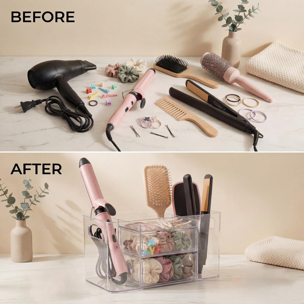Imakmasion open drawers filled with elastics and clips for quick-access and organized small items