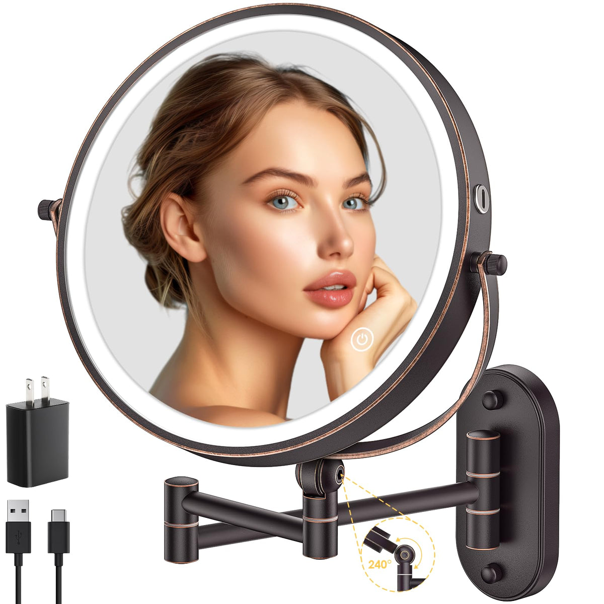 IMIKONA front-mounted mirror showing full 1X view and compact profile for convenient grooming