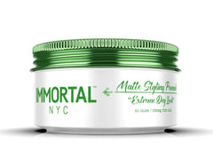 Immortal NYC front jar view showing label and matte pomade benefit