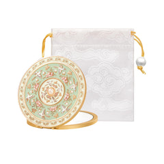 Imperblooms front view compact mirror showing ornate embossed lid and easy spotting
