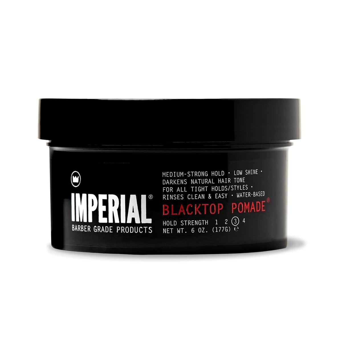 Imperial Barber Grade Blacktop front packaging showing jar and label benefit