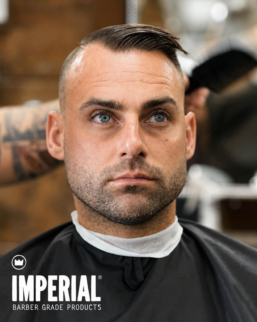 Imperial Barber Grade Classic Pomade used to create slick‑back showing strong hold benefit