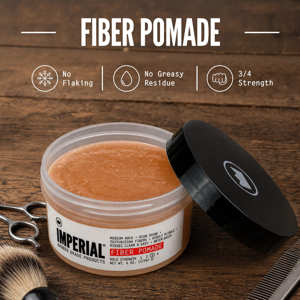 Imperial Barber Grade Fiber Pomade after helmet removal showing easy re-style and restored texture