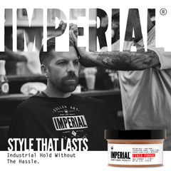 Imperial Barber Grade Fiber Pomade applied and comb-styled delivering controllable medium hold