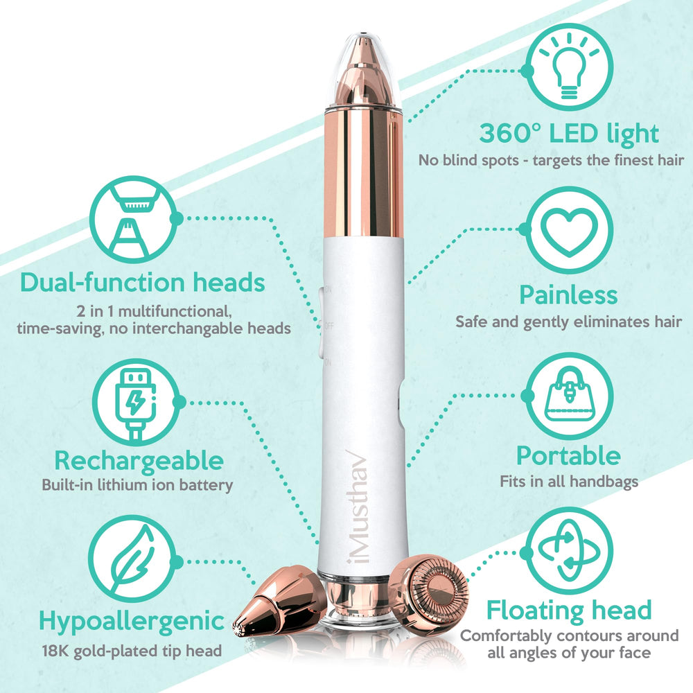 iMusthav close-up of 18K gold-plated head highlighting gentle glide benefit