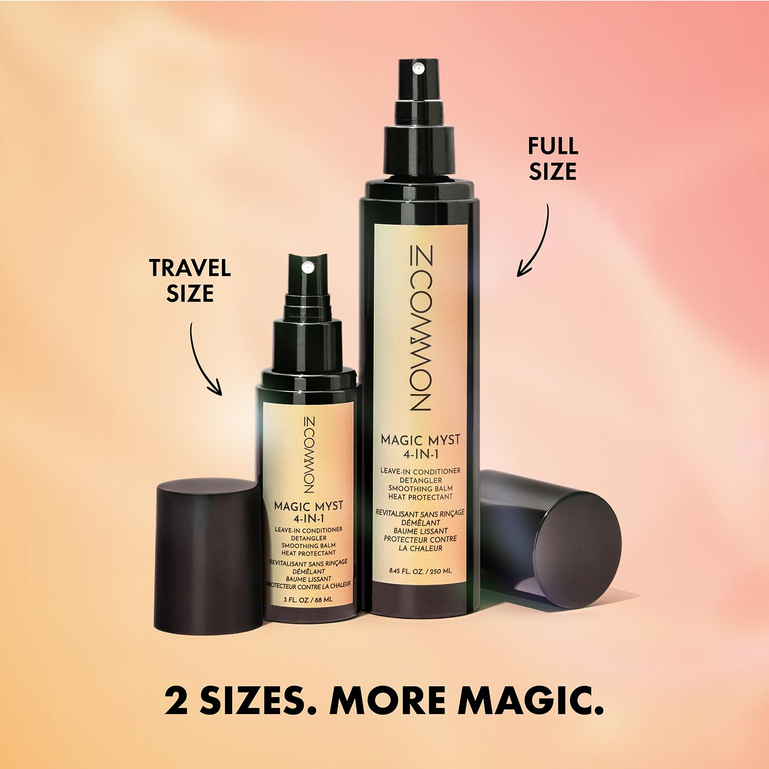 IN COMMON bottle in hand for size comparison and travel-friendly benefit