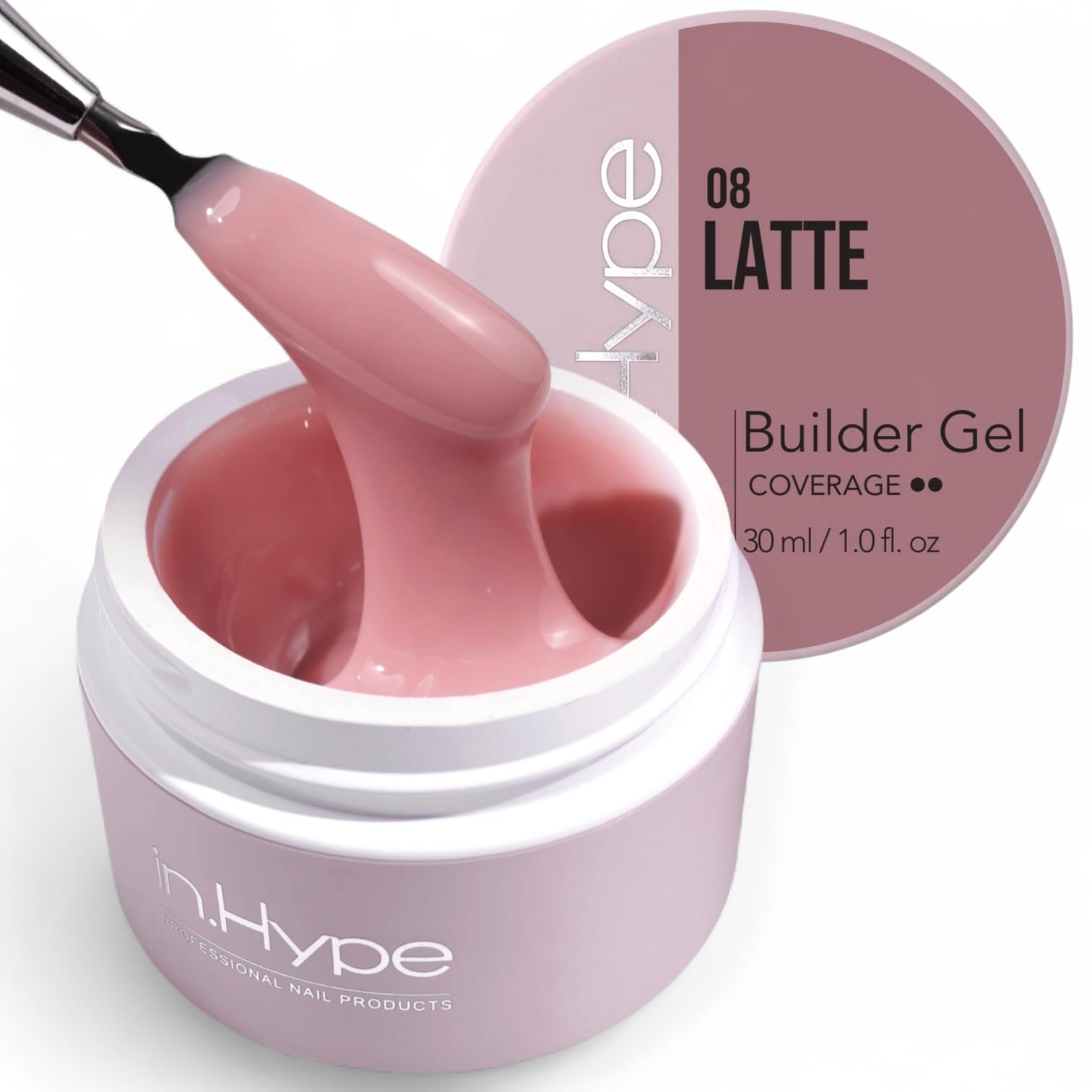 IN.HYPE jar front view showing latte #10 and clear labeling for easy selection