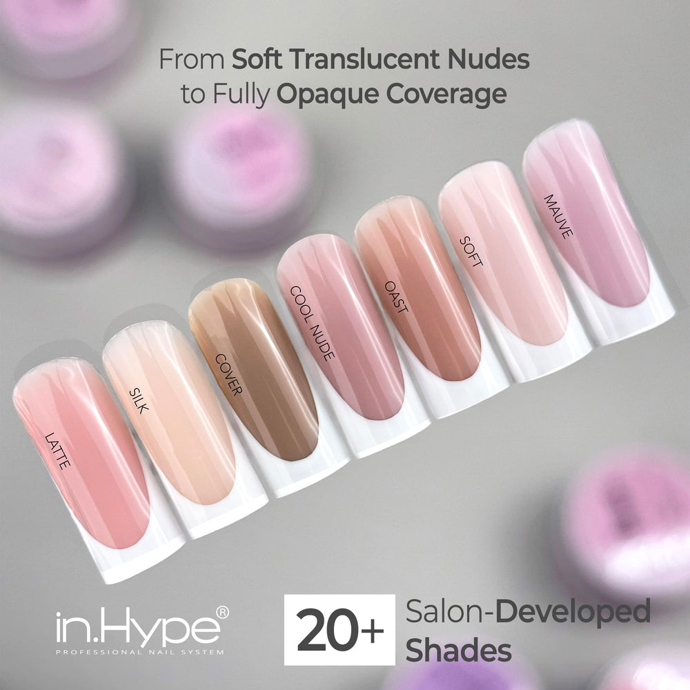 IN.HYPE jar label with shade chip illustrating latte color and product information