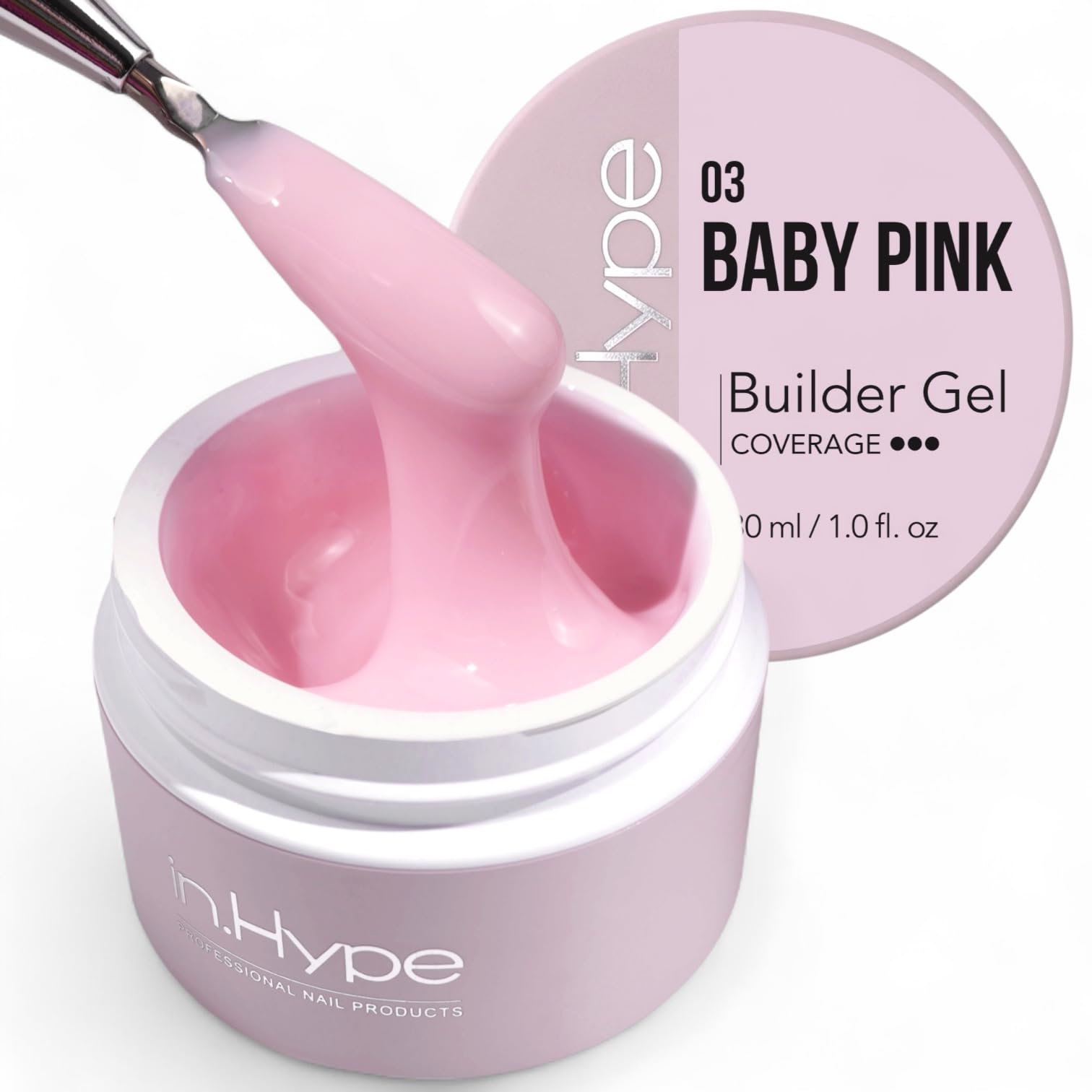 IN.HYPE jar front view showing baby pink gel and professional packaging benefit