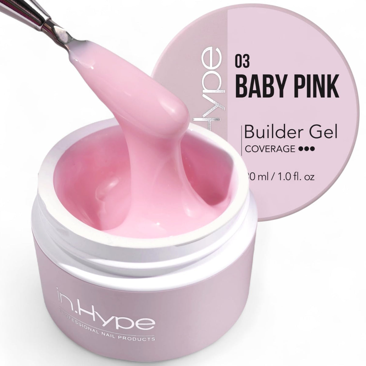 IN.HYPE jar front view showing baby pink gel and professional packaging benefit