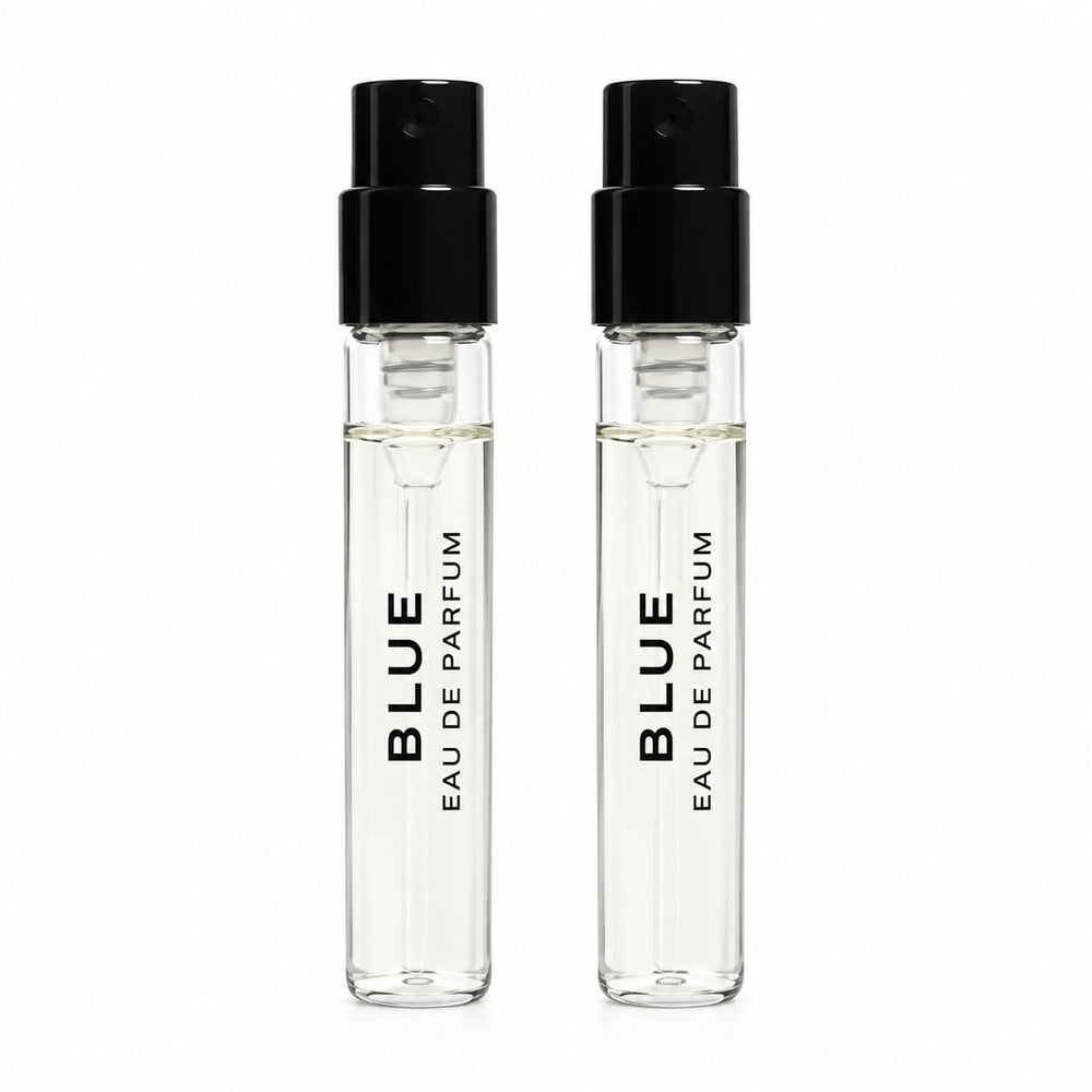 In1mart front view of two Bleu sample vials showing packaging and portability benefit