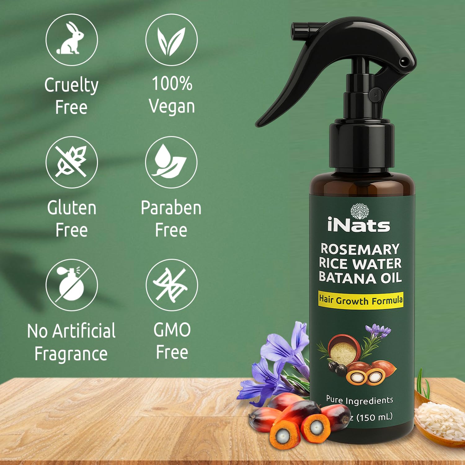 iNats spray on hair strand showing smoother, shinier texture