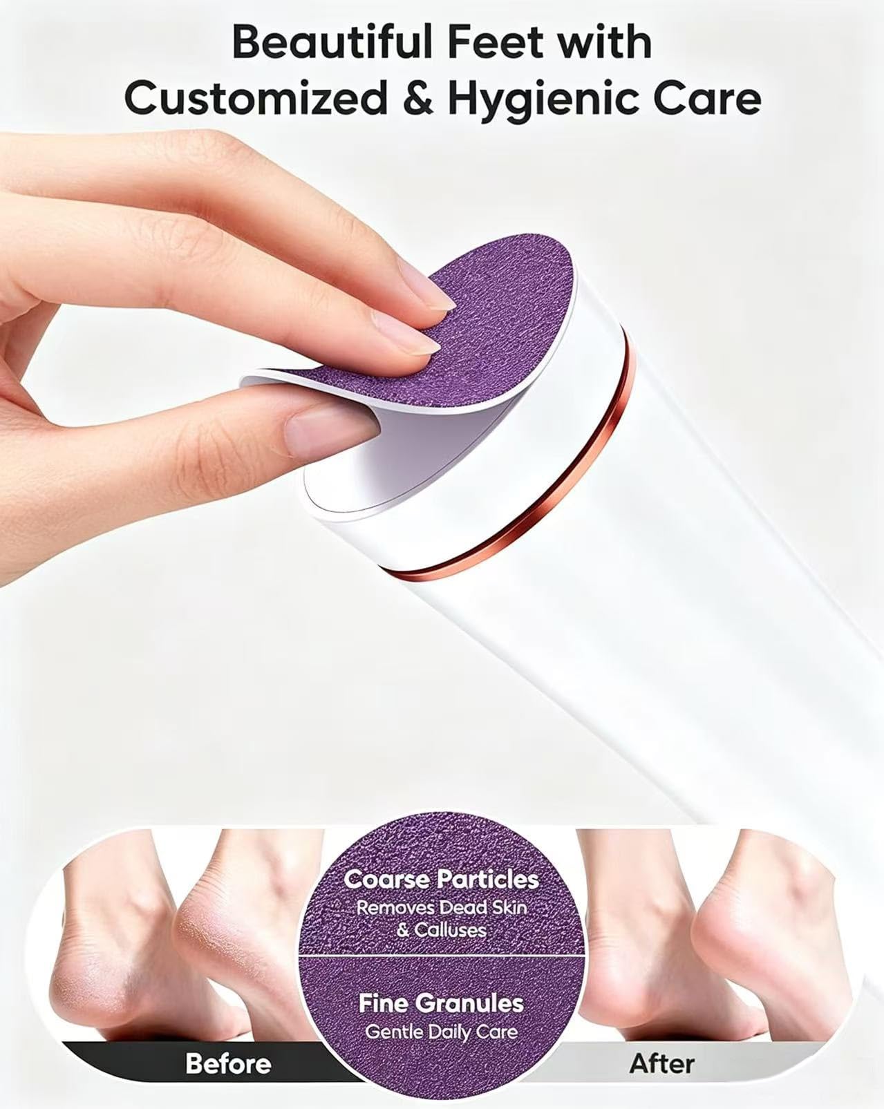 Incamity in use on heel demonstrating smooth, salon-quality exfoliation at home