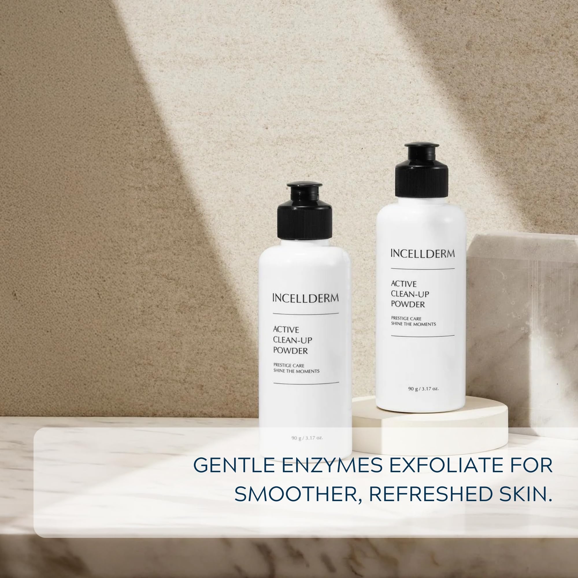 INCELLDERM being applied during morning routine, exfoliates and refreshes skin