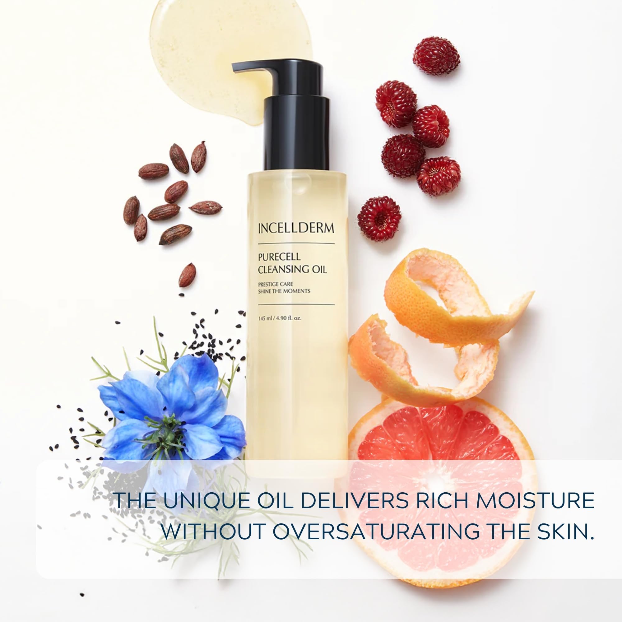 INCELLDERM bottle next to hand to show 4.9 fl oz size and travel convenience