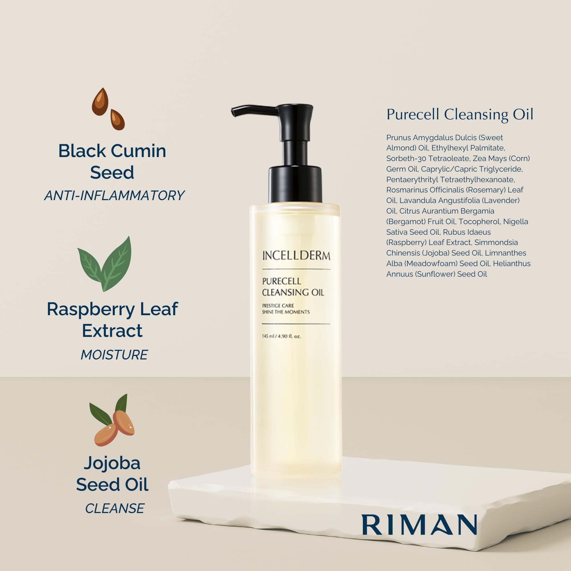 INCELLDERM botanical oils illustration highlighting natural ingredients and soothing effect