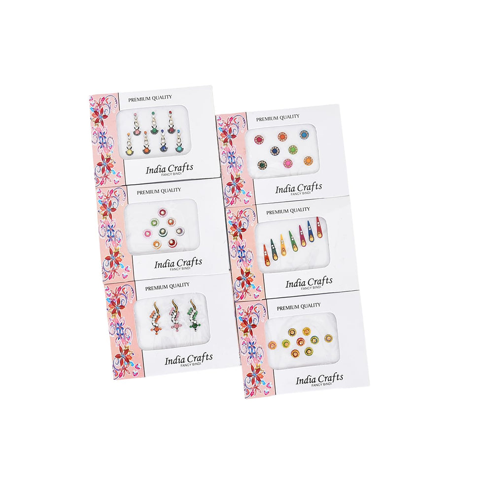 India Crafts application on forehead demonstrating quick adhesive use