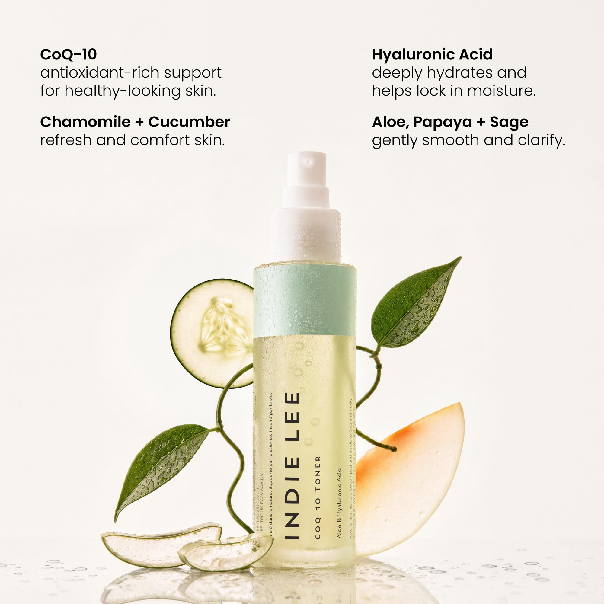 Indie Lee product label photographed to show ingredients and transparency benefit