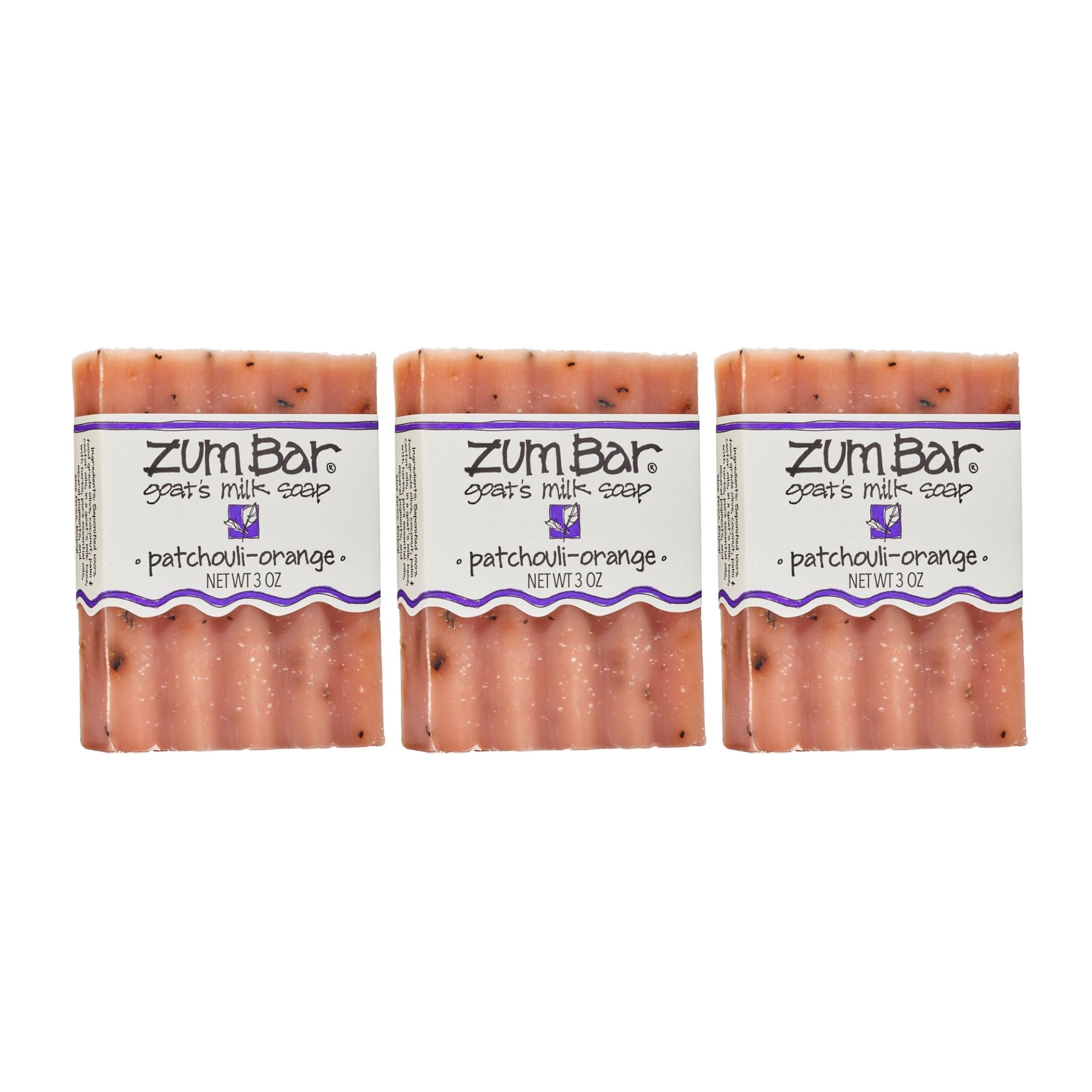 Indigo Wild front packaging showing three patchouli-orange bars and clear labeling benefit: recognizably natural