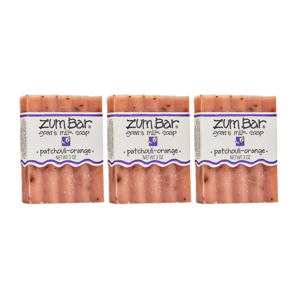 Indigo Wild front packaging showing three patchouli-orange bars and clear labeling benefit: recognizably natural