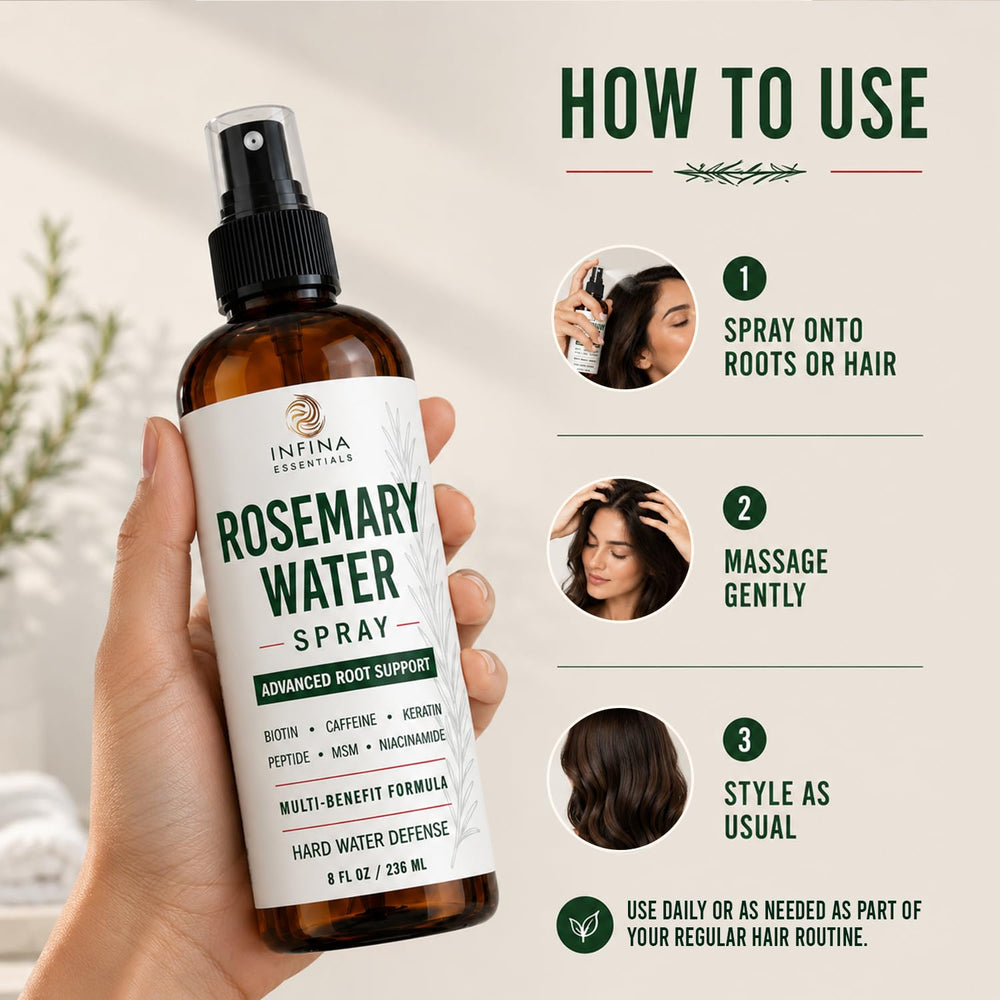 INFINA ESSENTIALS spray applied to scalp illustrating easy daily use benefit