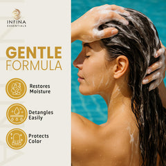 INFINA ESSENTIALS spread through wet hair for easy conditioning benefit
